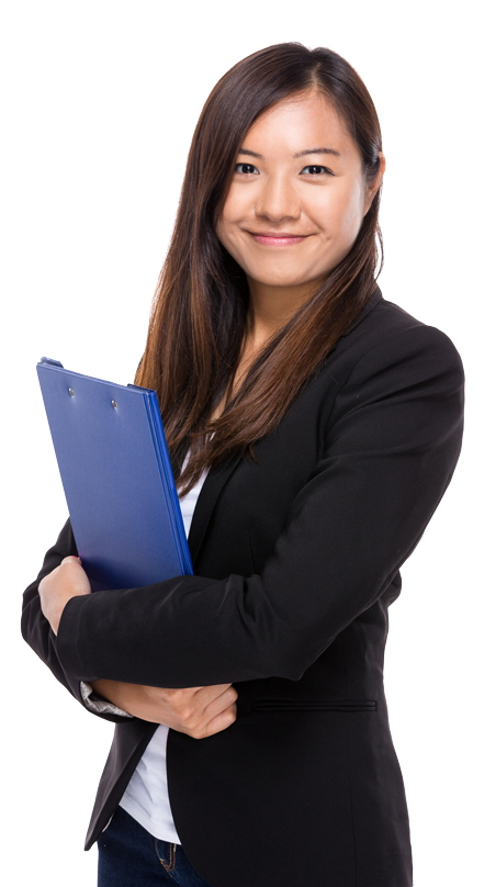 a woman holding a clipboard