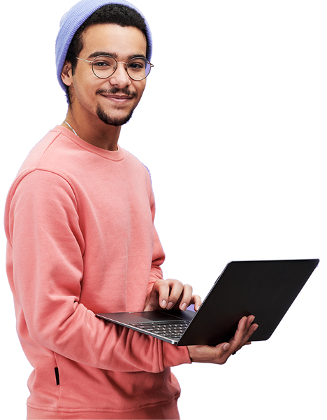 a man holding a laptop