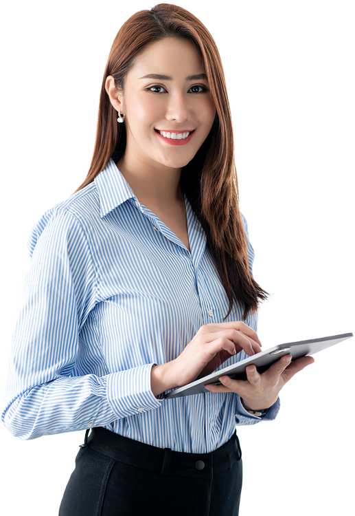 a woman holding a tablet