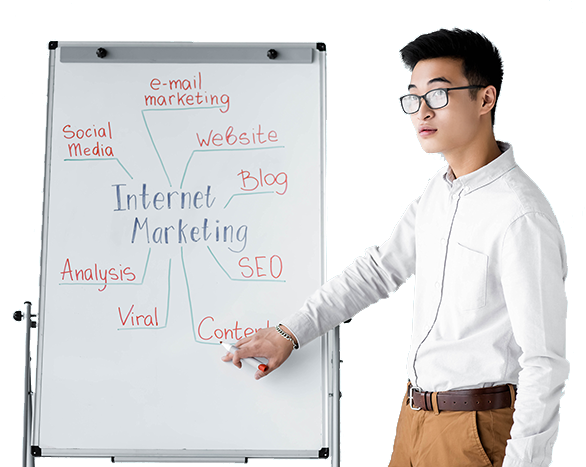 a man writing on a white board